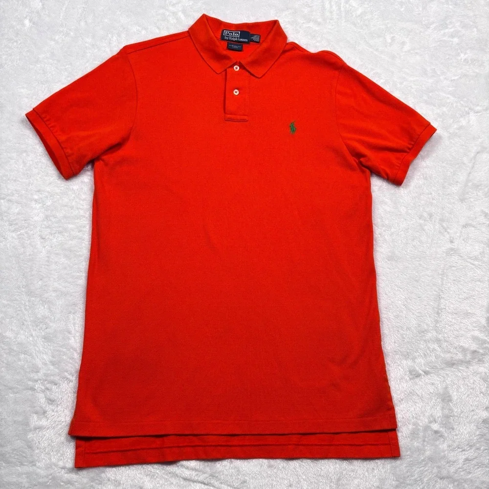 Polo Ralph Lauren Polo Shirt Men L (FIT M) Orange CUSTOM LONG Green Pony Preppy